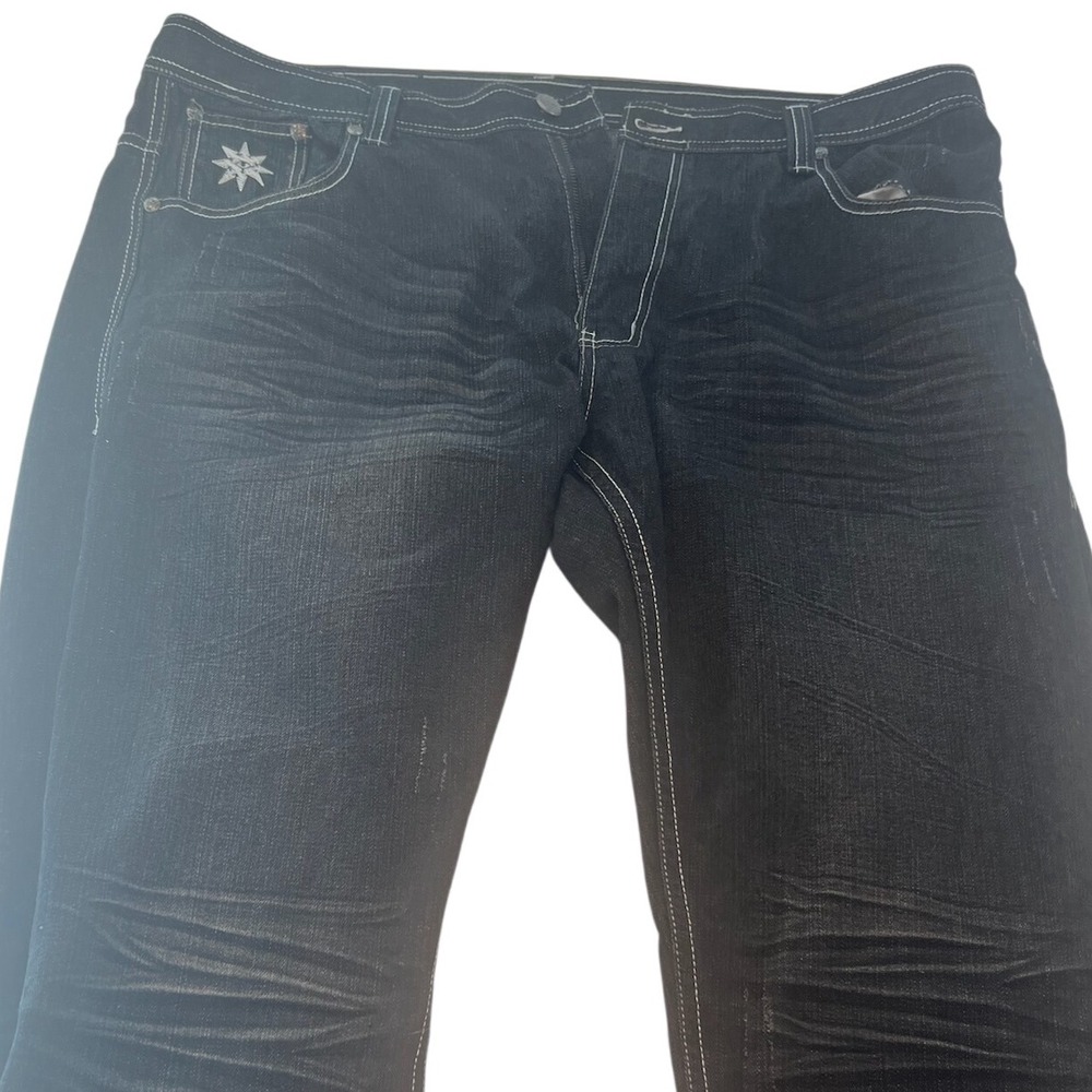 JINZU Jeans Mens 42x32 Black Denim White Stitch Accents‎ Phoenix Back Pockets